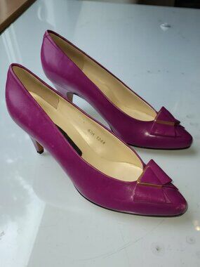 Vintage 80s Cone Heel Leather Maximalist Pumps Fuchsia Pink Size 6.5M